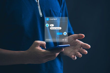 Chatbot Artificial Intelligence, Businessman using AI Chatbot for Innovative Solutions in a Modern...