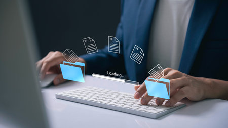 Digital File Management and Data Transfer Tools. Discover Cloud Based Solutions for Secure Uploads, Backups, and Collaboration in Modern Business Environments.の写真素材
