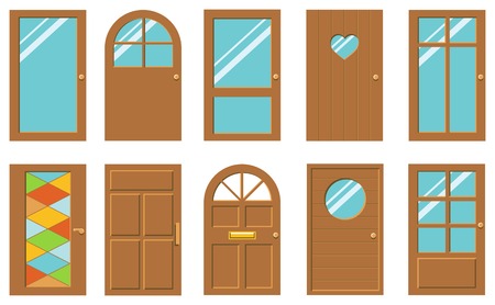 Set of various isolated wooden and plastic doorsのイラスト素材