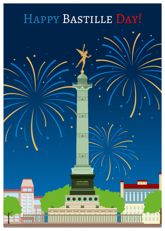 Postcard design with July Column on the Place de la Bastilleのイラスト素材