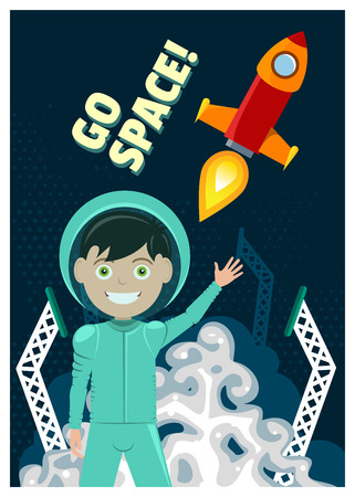 Astronaut and rocket launch retro space conceptのイラスト素材