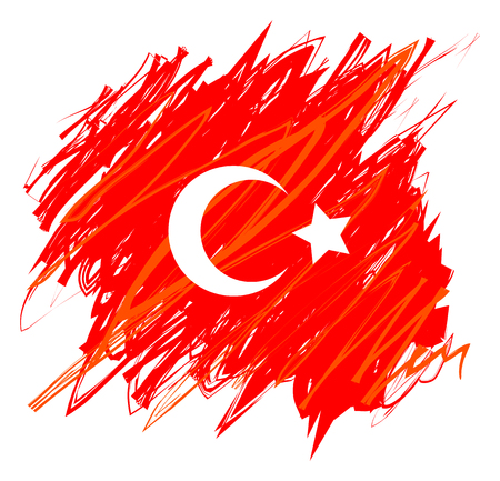 A watercolor drawn style flag of Turkey in red and whiteのイラスト素材
