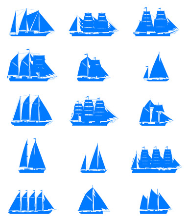 15 isolated old sailling ships of various types and timesのイラスト素材