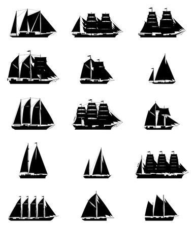 15 isolated old sailling ships of various types and timesのイラスト素材
