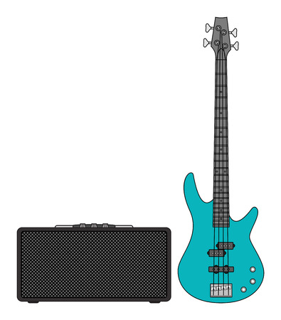 Rock electric bass guitar and amplifier for concerts and festivals in colorsのイラスト素材