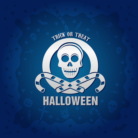 Beautiful Halloween background with golden skull and candies design and crosses, ghosts, zombies, coffins, bats and candiesのイラスト素材