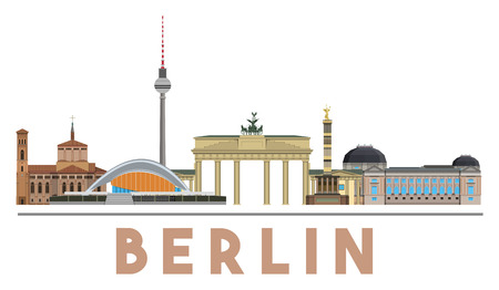 Colorful and detailed skyline of Berlin with various landmarks of Berlin, Germany isolatedのイラスト素材