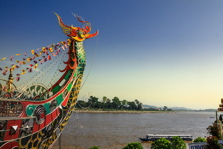 Swan boat in the river khongの写真素材