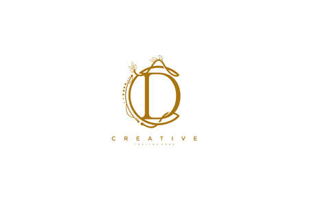 Letter D Floral Monogram Rounded Ornate Elegant Logo Designのイラスト素材