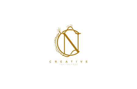 Letter N Floral Monogram Rounded Ornate Elegant Logo Designのイラスト素材