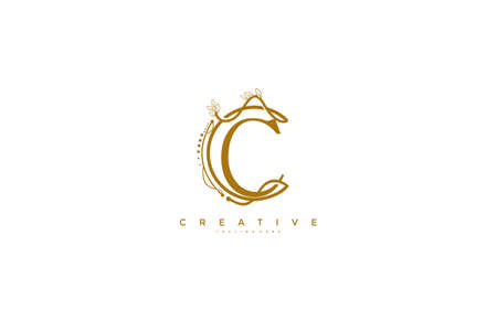 Letter C Floral Monogram Rounded Ornate Elegant Logo Designのイラスト素材