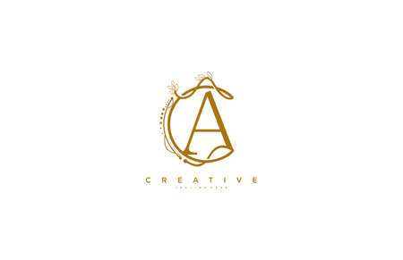 Letter A Floral Monogram Rounded Ornate Elegant Logo Designのイラスト素材