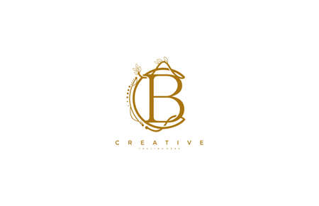 Letter B Floral Monogram Rounded Ornate Elegant Logo Designのイラスト素材