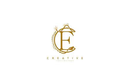 Letter E Floral Monogram Rounded Ornate Elegant Logo Designのイラスト素材