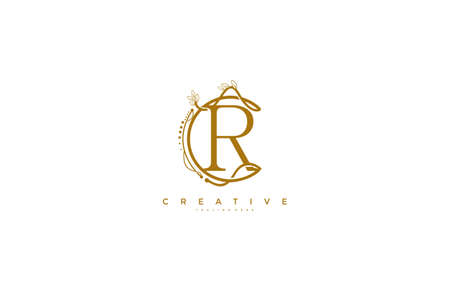 Letter R Floral Monogram Rounded Ornate Elegant Logo Designのイラスト素材