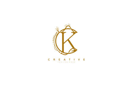 Letter K Floral Monogram Rounded Ornate Elegant Logo Designのイラスト素材