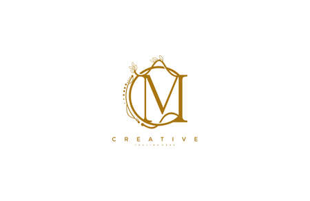 Letter M Floral Monogram Rounded Ornate Elegant Logo Designのイラスト素材