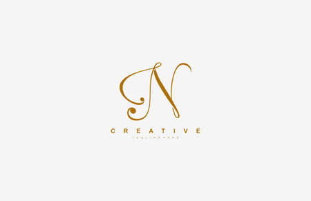 Initial N Letter Linked Beauty Script Signature Logotypeのイラスト素材