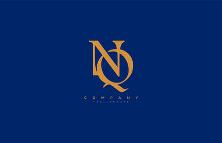 Gold Letter NQ Linked Minimalist Modern Monogram Logo Blue Backgroundのイラスト素材