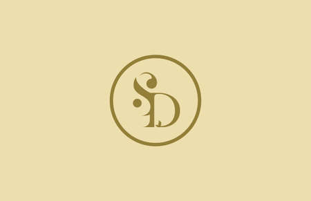 Initial SD Letter Linked Isolated Monogram Minimalist Linear Circle Golden Color Elegantのイラスト素材