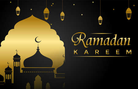 Elegant Ramadan Kareem Black Golden Backgroundの写真素材