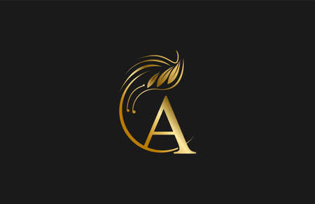 Golden Letter A Typography FLourishes Rounded Logogram Beauty Logoのイラスト素材