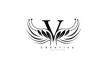 Initial V Typography Flourishes Beauty Wingsのイラスト素材