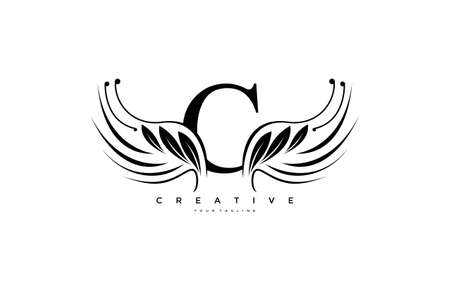 Initial C Typography FLourishes Beauty Wingsのイラスト素材