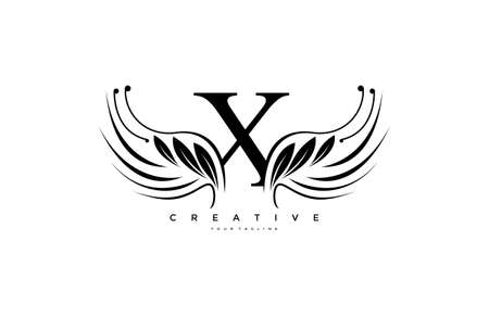 Initial X Typography FLourishes Beauty Wingsのイラスト素材