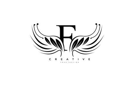 Initial F Typography FLourishes Beauty Wingsのイラスト素材