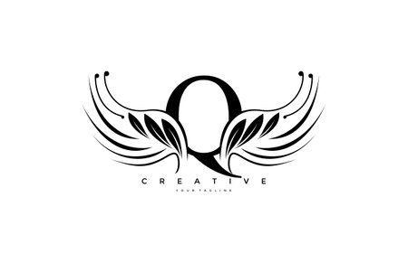 Initial Q Typography FLourishes Beauty Wingsのイラスト素材