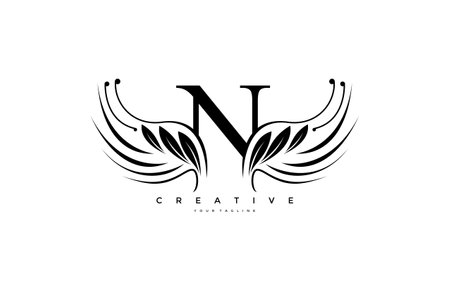 Initial N Typography FLourishes Logogram Beauty Wings Logoのイラスト素材