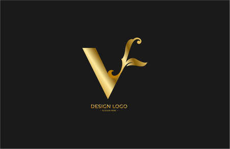 typography letter V flourishes shape gold logoのイラスト素材