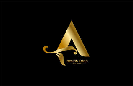 typography letter A flourishes shape gold logoのイラスト素材