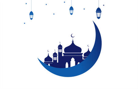 Vector Ramadan Moon Mosque Simple Banner Blue Colorのイラスト素材