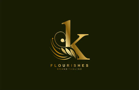 lowercase letter k linked beauty flourish golden color logo designのイラスト素材
