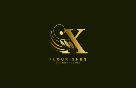 lowercase letter x linked beauty flourish golden color logo designのイラスト素材