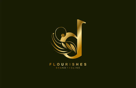 lowercase letter d linked beauty flourish golden color logo designのイラスト素材