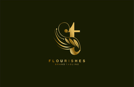 lowercase letter T linked beauty flourish golden color logo designのイラスト素材