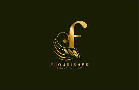 lowercase letter f linked beauty flourish golden color logo designのイラスト素材