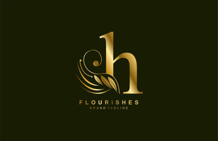 lowercase letter h linked beauty flourish golden color logo designのイラスト素材