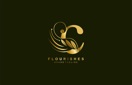 lowercase letter c linked beauty flourish golden color logo designのイラスト素材