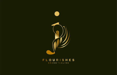 lowercase letter j linked beauty flourish golden color logo designのイラスト素材