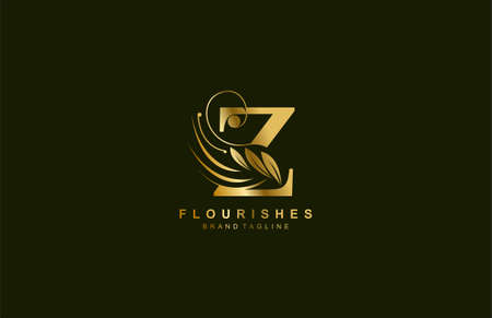 lowercase letter z linked beauty flourish golden color logo designのイラスト素材