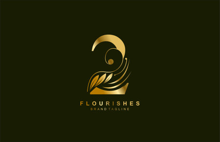 number 2 linked beauty flourish golden color logo designのイラスト素材