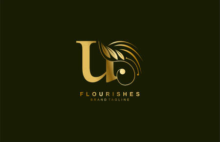 lowercase letter u linked beauty flourish golden color logo designのイラスト素材
