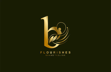 lowercase letter b linked beauty flourish golden color logo designのイラスト素材