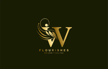 lowercase letter w linked beauty flourish golden color logo designのイラスト素材