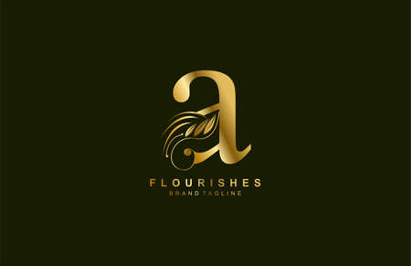 lowercase letter a linked beauty flourish golden color logo designのイラスト素材