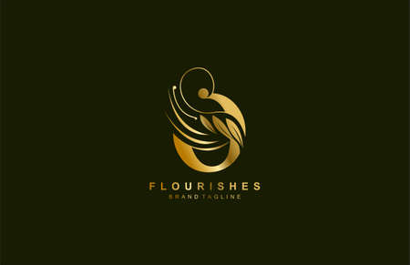lowercase letter o linked beauty flourish golden color logo designのイラスト素材